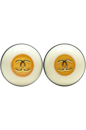 CHANEL 1996 Resin CC Button Clip on Earrings costume earrings