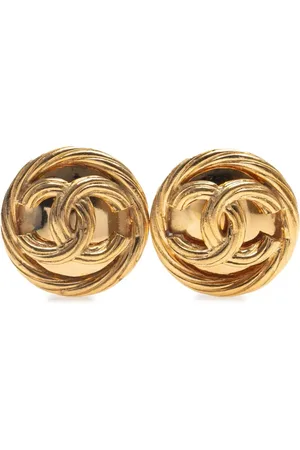 CHANEL 1993 Plated CC Round Clip On Earrings costume earrings