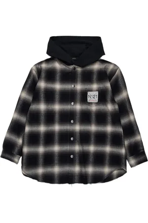 Nº21 Check-print hooded shirt
