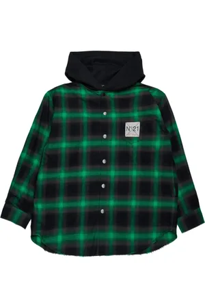 Nº21 Check-print hooded shirt
