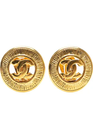 CHANEL 1950-1970 Plated CC Round Clip on Earrings costume earrings