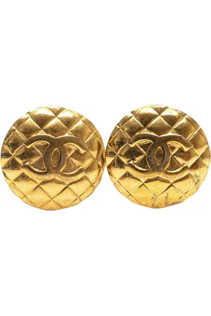 CHANEL 1980-1990 Plated CC Quilted Clip on Earrings costume earrings