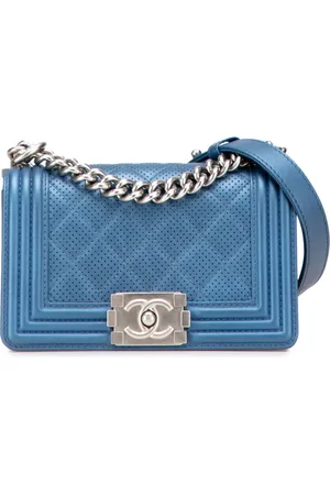 CHANEL 2014-2015 Small Quilted Perforated Metallic Lambskin Boy Flap crossbody bag
