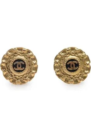CHANEL 1995 Gold Plated Resin CC Button Clip on Earrings costume earrings