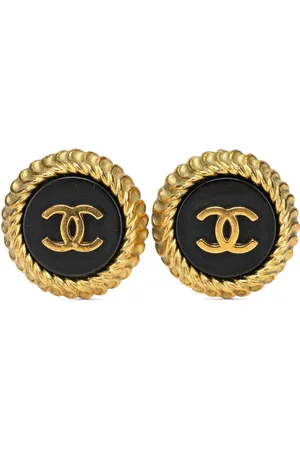 CHANEL 1995 CC Gold Plated Resin Button Clip on Earrings costume earrings