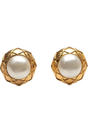 CHANEL 1970-1980 Gold Plated Faux Pearl Clip on Earrings costume earrings