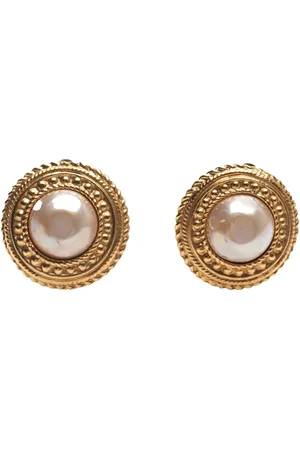 CHANEL 1970-1980 Gold Plated Faux Pearl Round Clip on Earrings costume earrings