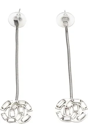 CHANEL 2001 CC Plated Crystal Drop Push Back Earrings costume earrings