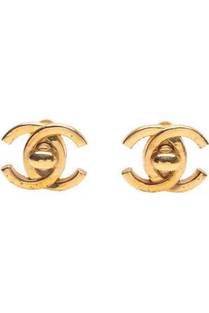 CHANEL 1997 CC Plated Turn Lock Clip on Earrings costume earrings