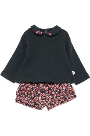 Il gufo Embroidered-floral shorts set