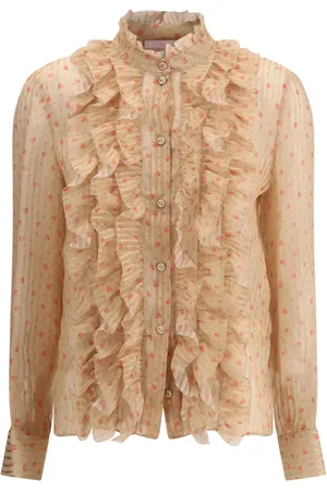 KRISTINA TI Holly floral-print ruffled shirt