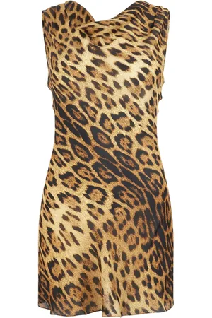 Roberto Cavalli Jaguar-print cowl-neck mini dress