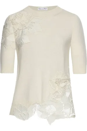 Oscar de la Renta Guipure-insert short-sleeve top