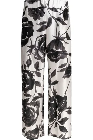 SLEEP NO MORE Rose-print silk trousers