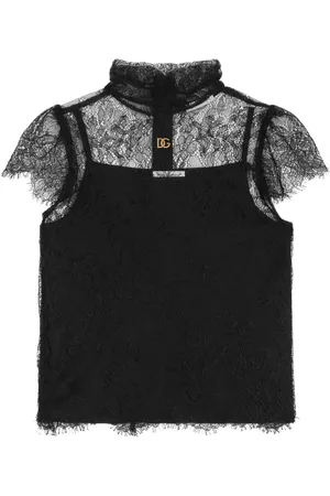 Dolce & Gabbana Logo-plaque floral-lace blouse