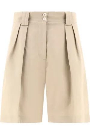 Inès de la Fressange Pleated cotton-linen blend shorts