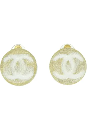 CHANEL 2003 CC Resin and Plated Button Clip On Earrings costume earrings