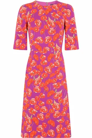 Dolce & Gabbana Poppy-print three-quarter sleeve dress