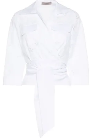 D.EXTERIOR Floral-embroidery wrap shirt