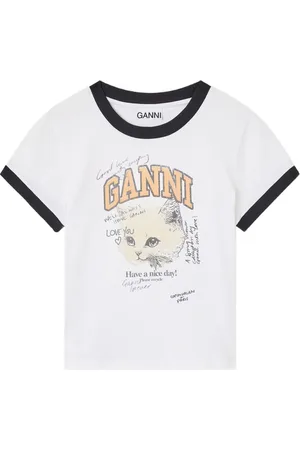 Ganni Kitty-print ringer top