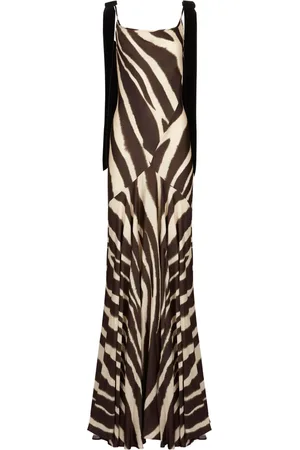 Nina Ricci Zebra-print velvet-bow maxi dress