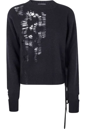 ANN DEMEULEMEESTER Side-tie distressed wool sweater