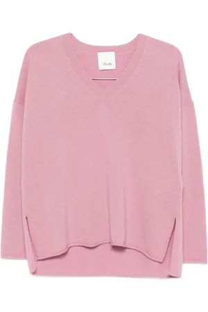Allude V-neck side-split sweater