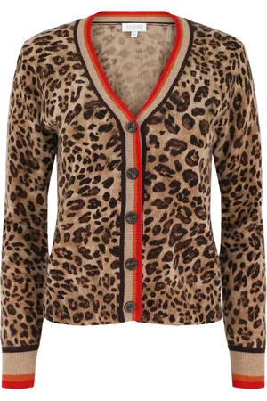 Kinross Leopard-print tipped cardigan