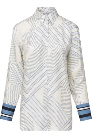 VERONICA BEARD Geometric-striped silk-blend shirt