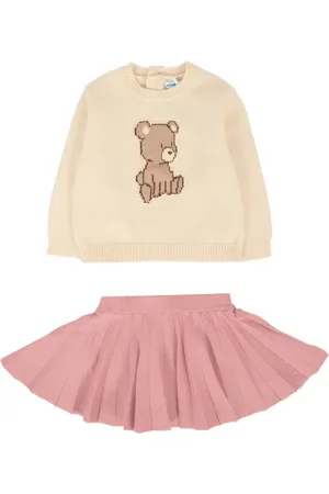 Mayoral Bear-embroidered skirt set