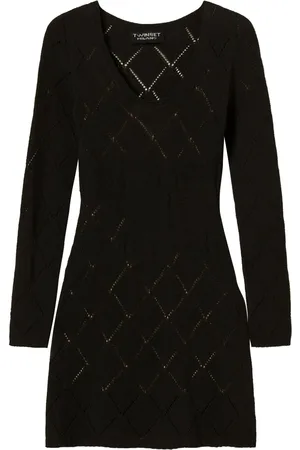 Twin-Set Diamond-pattern long-sleeve mini dress