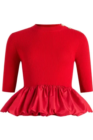 Patou Ribbed ruffle-hem jumper