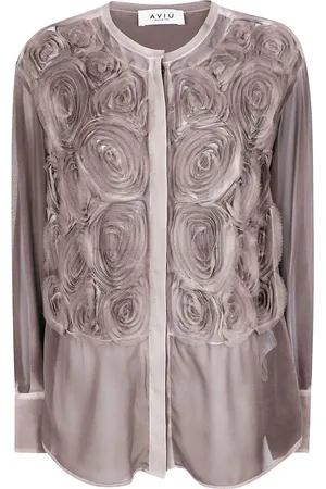 AVIÙ Rose-embellished silk shirt