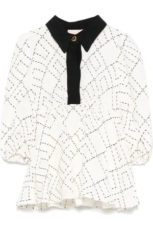 Elisabetta Franchi Geometric-print puff-sleeve dress