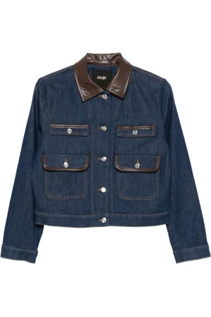 Maje Leather-collar denim jacket