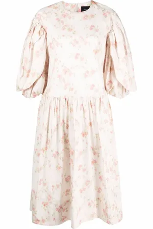 Simone Rocha Floral-print puff-sleeve midi dress