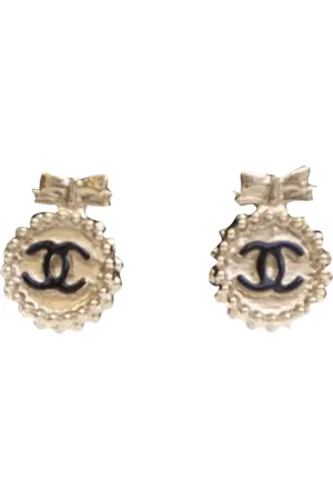 CHANEL 2015 Plated CC Bow Push Back Earrings costume earrings