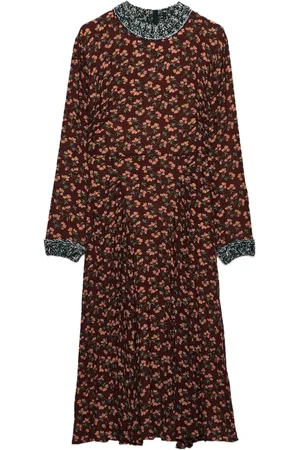 Prada Floral-print pleated knit-trim midi dress