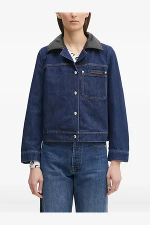 WALES BONNER Leather-collar denim jacket