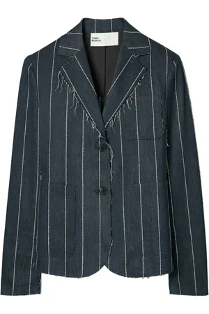 Tory Burch Pinstripe frayed-edge blazer