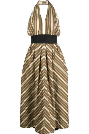 Tory Burch Coffee-stripe poplin dress