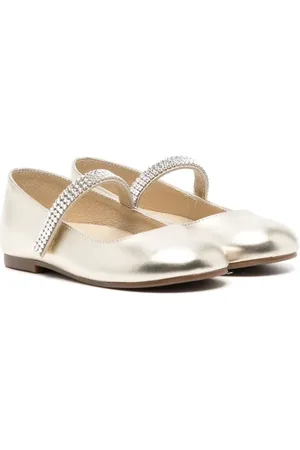Babywalker Crystal-embellished metallic ballerina shoes