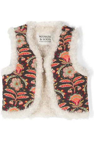 Scotch&Soda Floral-print faux-shearling gilet