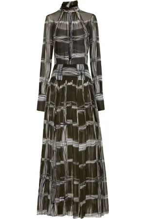 Oscar de la Renta Pleated wavy-plaid silk maxi dress