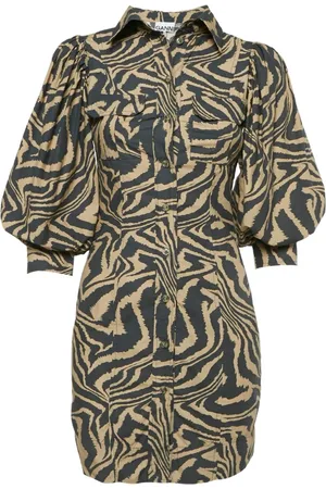 Ganni Zebra puff-sleeves dress