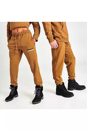 Timberland Men's Established 1973 Logo Fleece Jogger Pants in Beige/Wheat Size Small