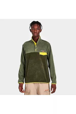 Ralph Lauren Men Polo Shirts - Men's Polo Sport Snap Pocket Brushed Fleece Pullover Top in Green/Army Olive Size Medium Polyester/Fleece