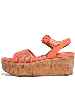 FitFlop ELOISE Cork-Wrap Woven Back-Strap Wedge Sandals Faux-Raffia (PP)/Leather, Outlet