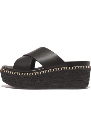 FitFlop ELOISE Espadrille Leather Wedge Cross Slides, Outlet