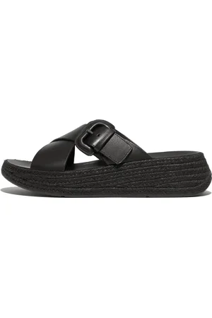 FitFlop F-MODE Espadrille Buckle Leather Flatform Cross Slides, Outlet
